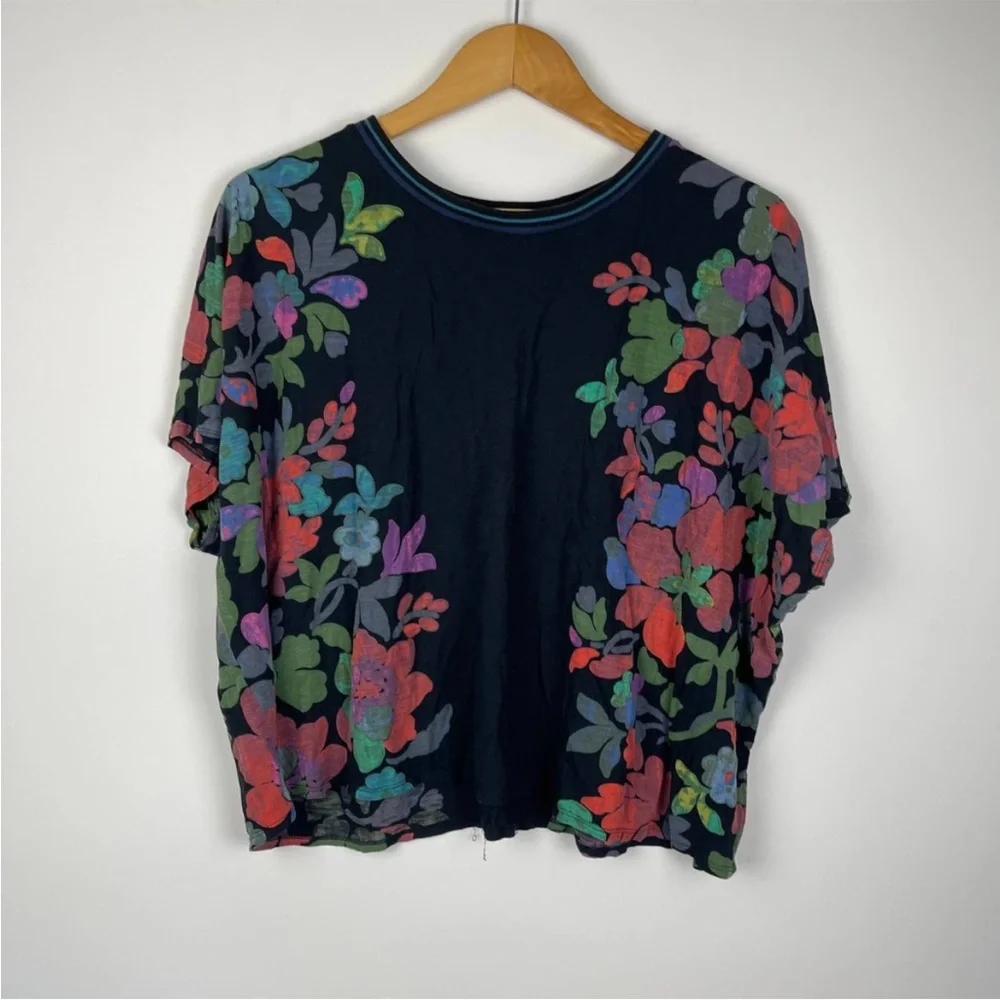 Anthropologie Black Floral-Accent Tee with Multicolor Blooms - Picture 4 of 8